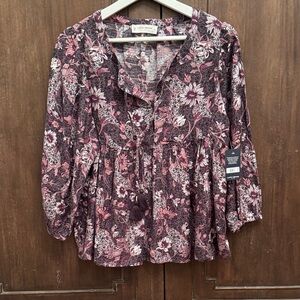 Lucky Brand Floral Blouse in Purple and Pink Small NWT